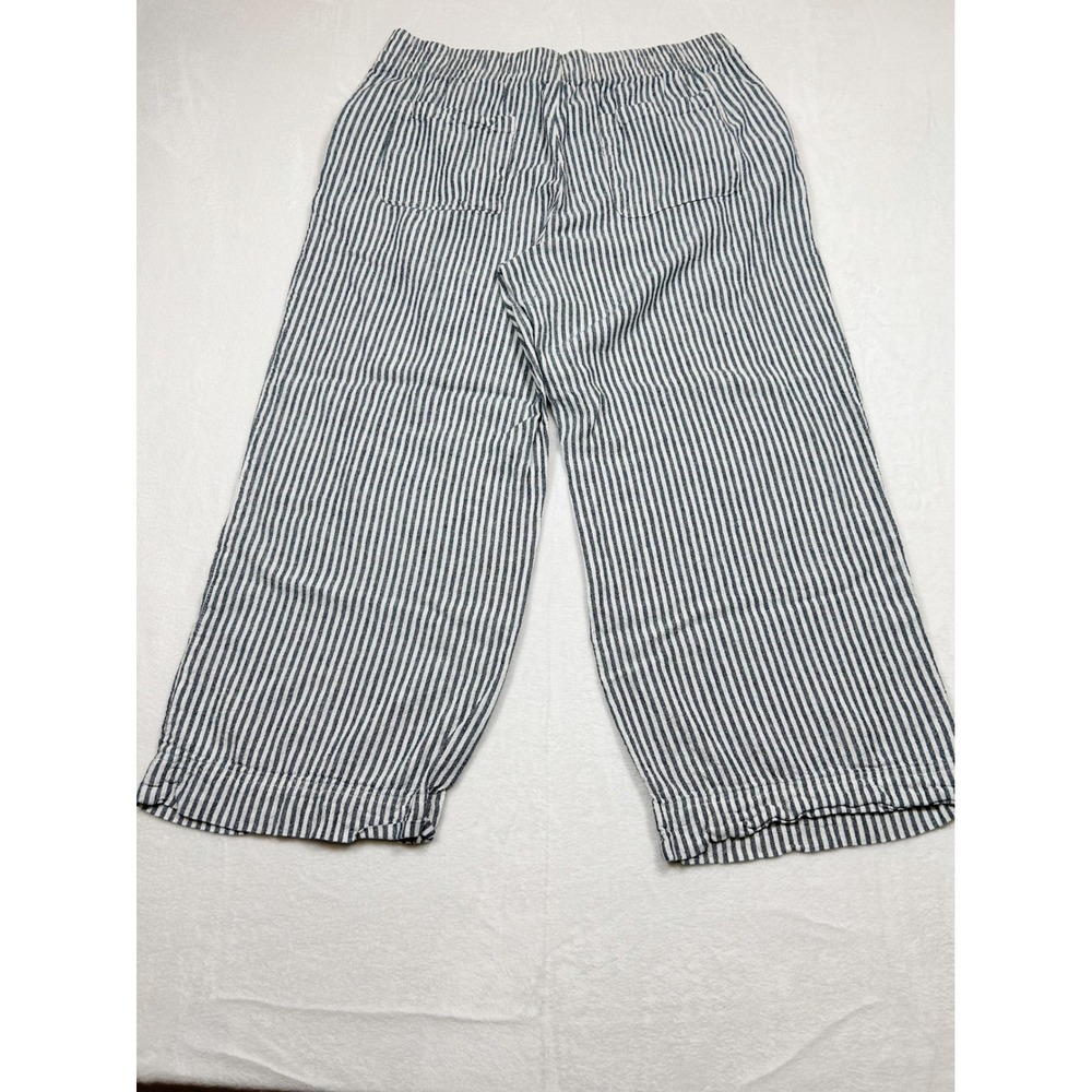 Old Navy Wide Leg High Rise Linen Blend Pants Large Petite Blue and White Stripe